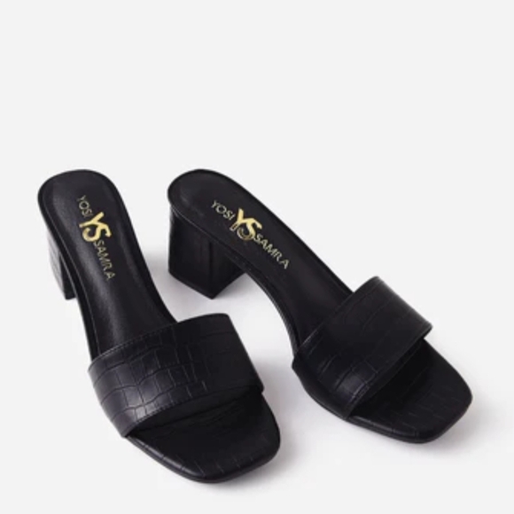 Yosi Samra Shoes - Yosi Samra Croc- Embossed Black Women's Slide Heel Sandals New Sz.9